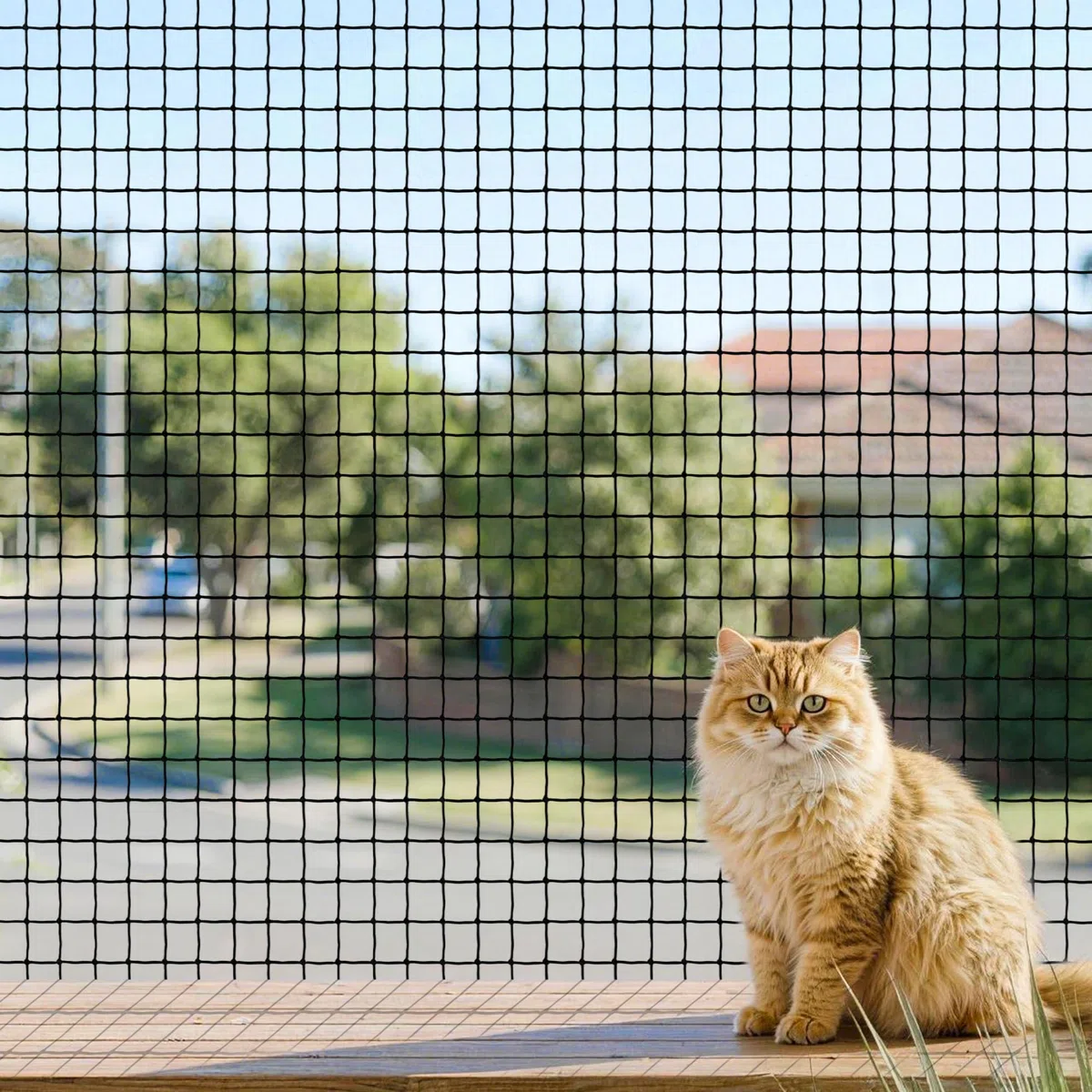 Rete per Gatti Balcone 4×3 m,6×3m,Rinforzata con Filo d'Acciaio, Senza Perforazione, Anti-Morso, Resistente allo Strappo e ai Raggi UV, per Terrazzo, Include Corda di Fissaggio e Chiodi(4 * 3)