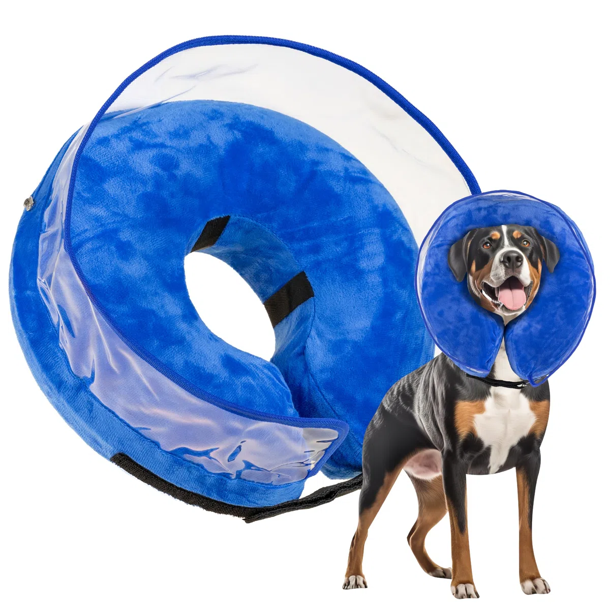 Collare Elisabettiano Cane Morbido - Cono Protettivo Gonfiabile Blu per Cani - Taglie M e L - Per Cani di taglia Media e Grandi (Blu, L)