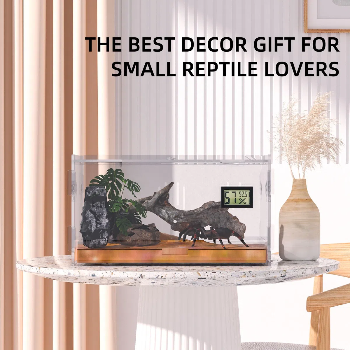 Terrari rettili, con igrometro di temperatura, 30x20x15cm acrilico rettile Allevamento Box Terrario gabbia serbatoio per piccoli rettili insetti Home Office (Terrestrial Small)