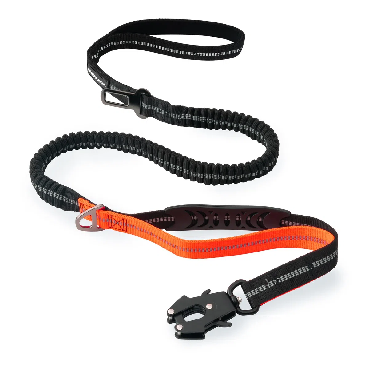 Guinzaglio tattico resistente con moschettone a sgancio rapido e fili altamente riflettenti, 1,2-1,8 m, per cani di taglia media e grande, nero e arancione