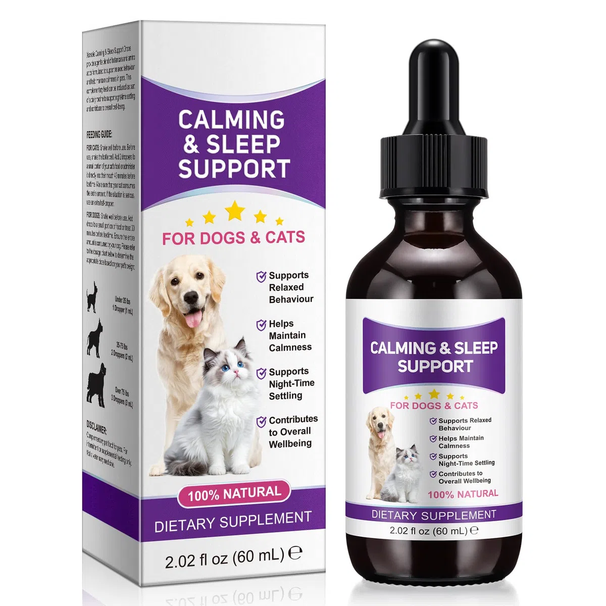 Melatonina per cani, aiuto per il sonno del cane, supporto alla melatonina per cani rilassamento e sonno profondo, calmante per cani in rumore, fuochi d'artificio (60 ml)