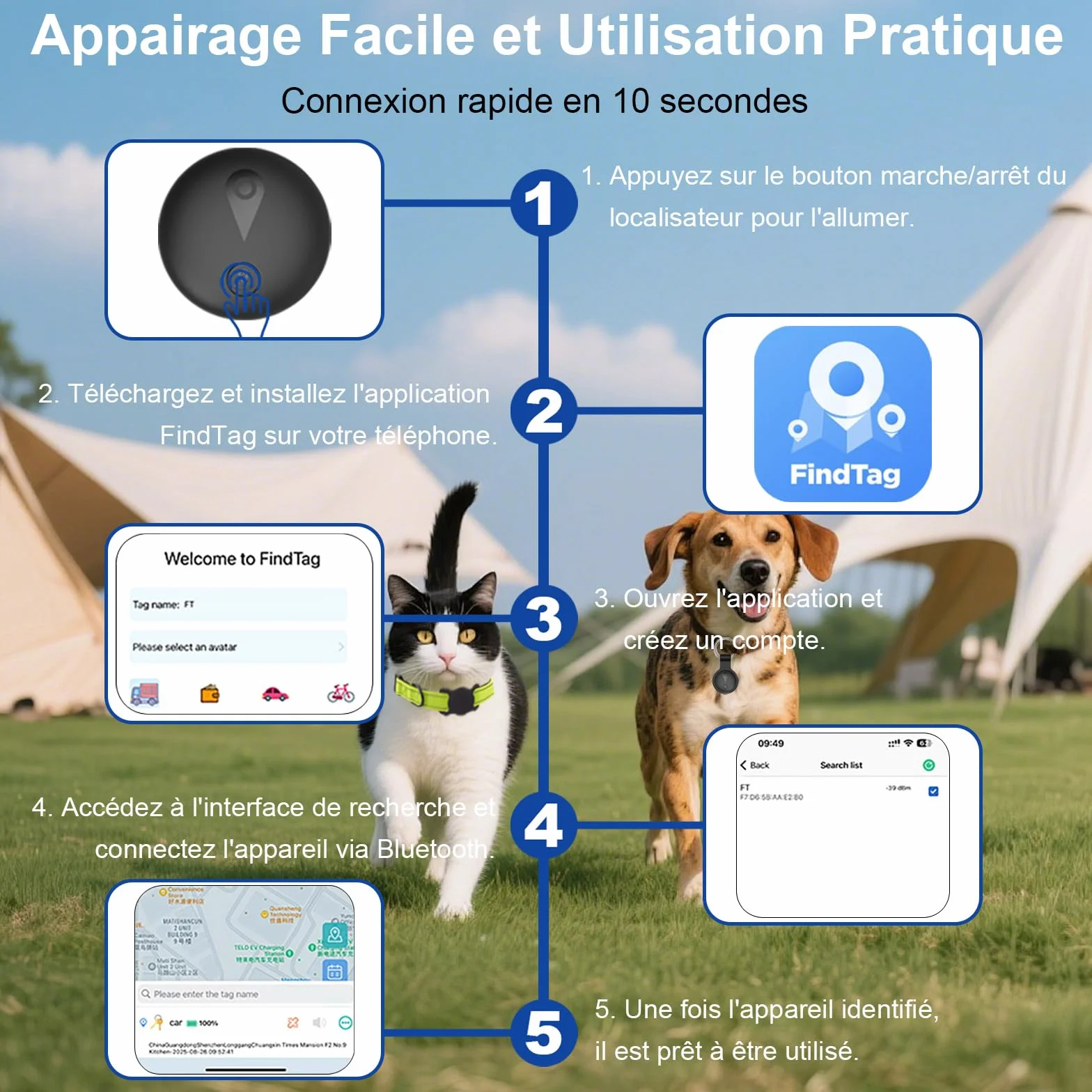 Collare GPS Gatto,GPS per Cani Supporta Sia I Sistemi iOS che Android, Localizzatore GPS per Cani in Tempo, Batteria A Lunga Durata, Localizzatore per Animali Domestici Impermeabile-Nero