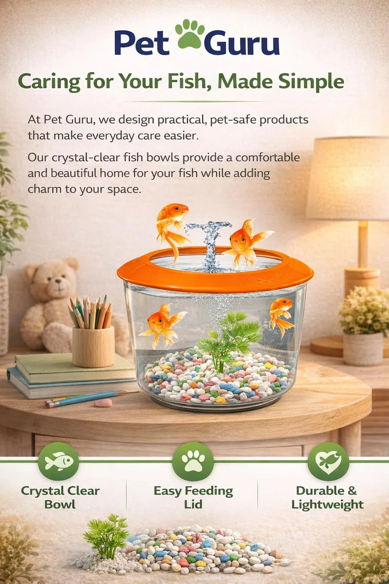 Pet Guru Ciotola per pesci trasparente di alta qualità con coperchio, ghiaia decorativa e pianta inclusa, plastica resistente, perfetta per pesci rossi (casuale)