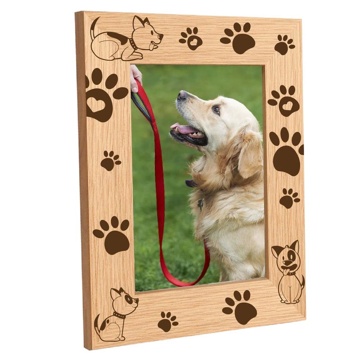 CREATCABIN Cornice in Legno Inciso Zampa di Cane Cucciolo da Tavolo 4" x 6" Cornice per Foto in Legno Naturale Verticale Vetrata Memoriale per Animali Domestici per La Decorazione della Scrivania di