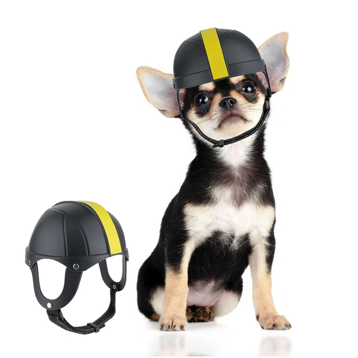 Casco per Cani di Piccola Taglia con Foro per l'Orecchio, Regolabile, Imbottito, Nero, S, M