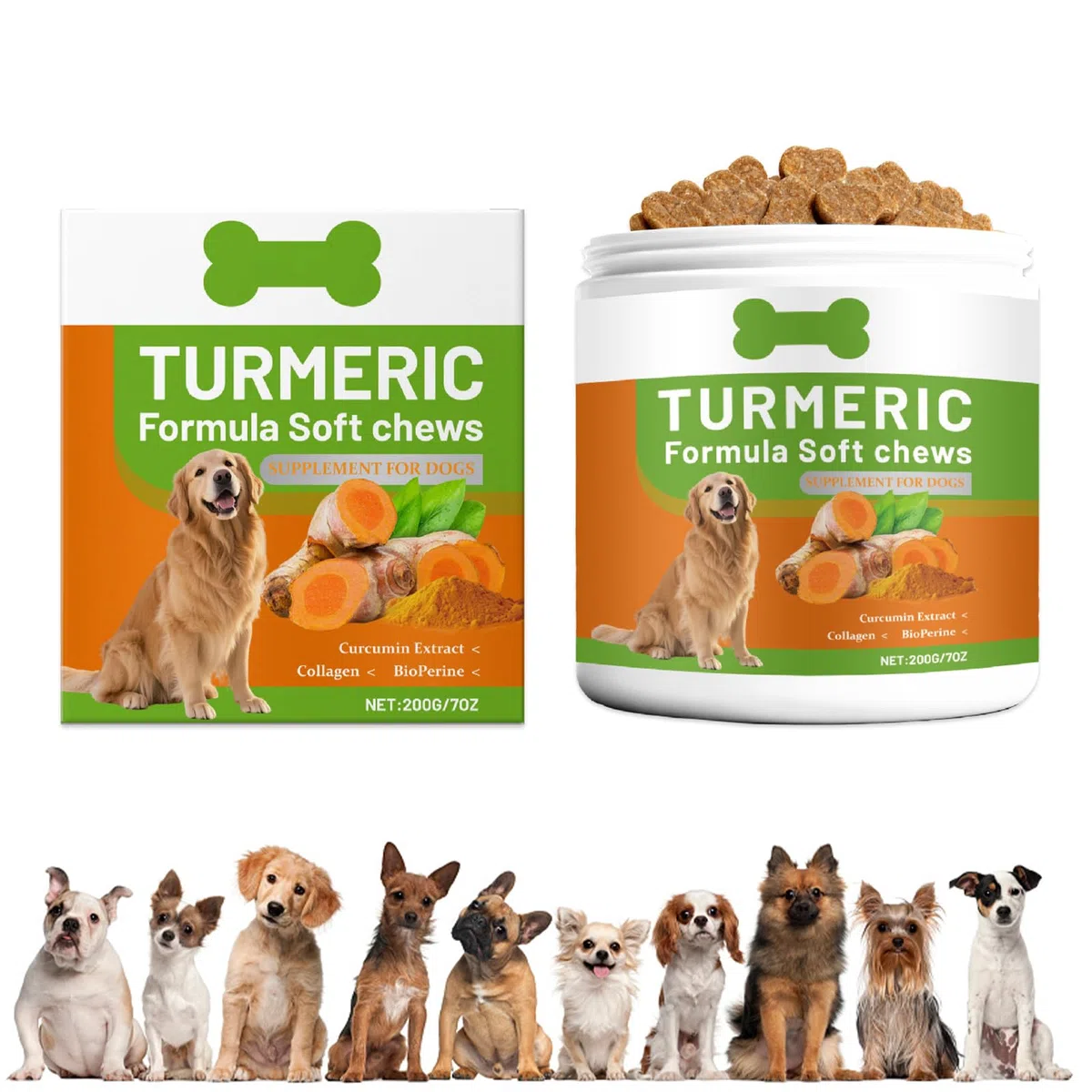 Curcumina per Cani,200g Integratore Alimentare per Cani a Base di Curcuma e Piperina,Supporto per Articolazioni e Mobilità
