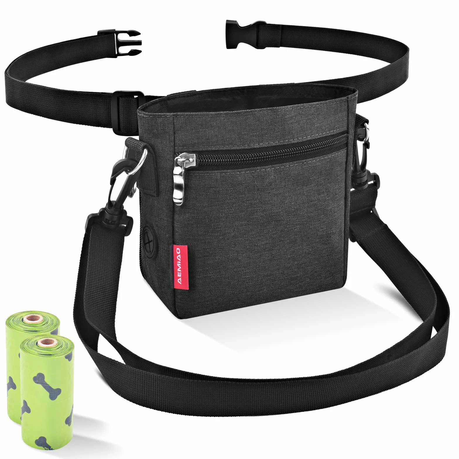 Borsa Addestramento Cane con Chiusura Magnetica, Sacchetto di Allenamento per Cani con Dispenser Integrato, Borsa Porta Snack per Ccon Tracolla Regolabile per Uso Estani erno, Grigio Scuro