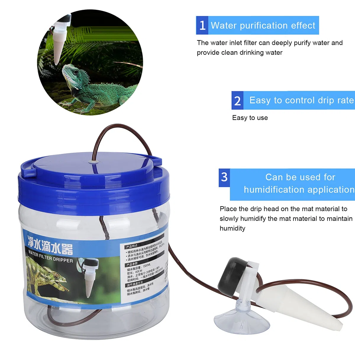 Shanrya Strumento di irrigazione Goccia, grilli vivi per rettili Gocciolatore d'acqua per rettili per gechi per camaleonti per altri piccoli rettili