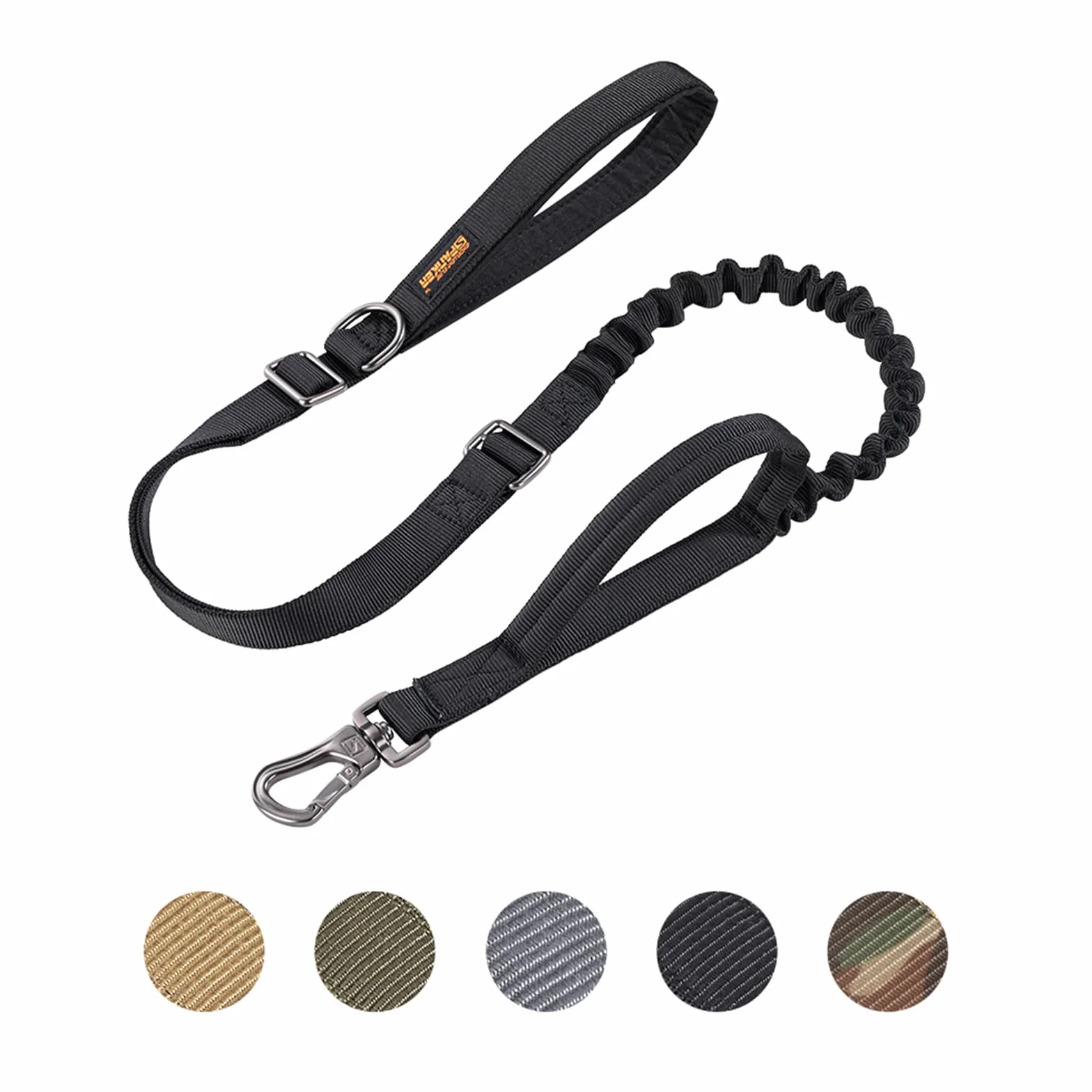 EXCELLENT ELITE SPANKER Guinzaglio tattico per cani 5-6FT Regolabile senza tirare Guinzaglio militare per cani Corda elastica con 2 impugnature di controllo imbottite(BLK)