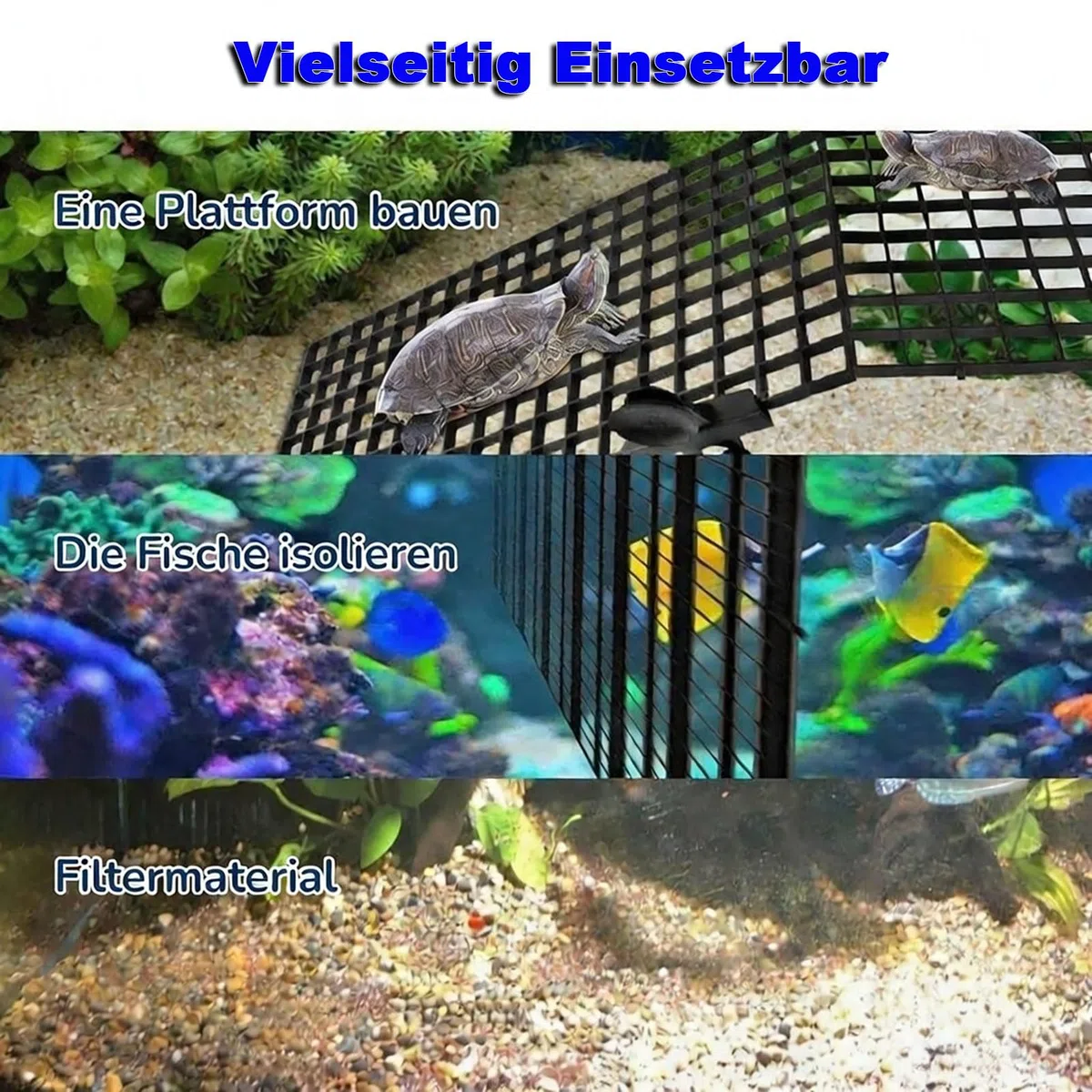 Divisori per Acquario, 8 PCS Griglia Divisoria in Plastica 30x15cm con 10 Clip a Ventosa e 48 Supporti, Separatore per Protezione del Pavimento Filtrazione Suppor to Aquascaping e Isolamento dei Pesci