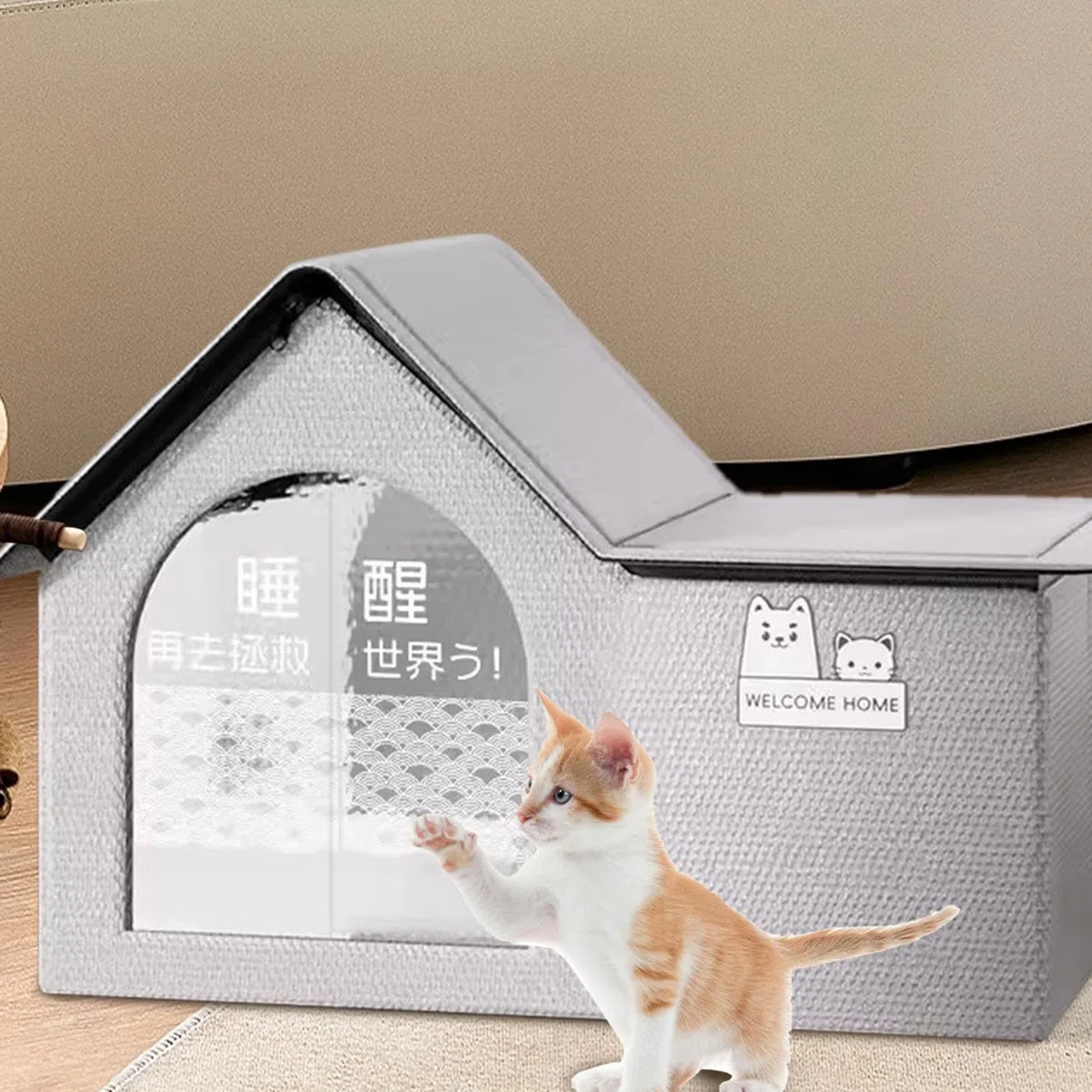 Cuccia refrigerante per gatti da interni, pieghevole, con 10 impacchi di ghiaccio, casetta ventilata per animali domestici, con tetto inclinato, per interni ed esterni