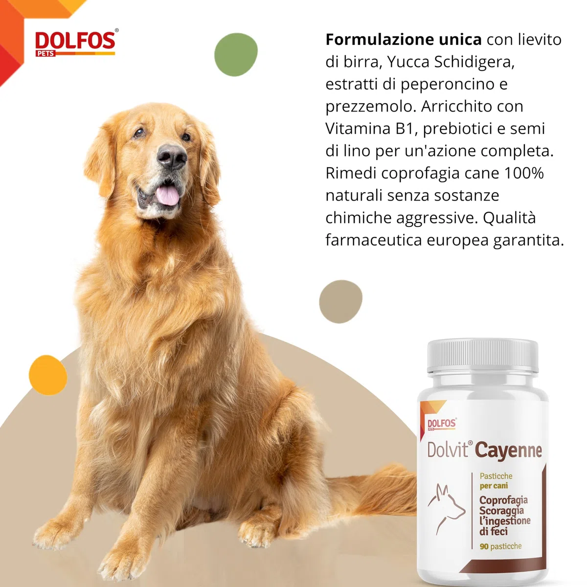 Dolvit Cayenne Coprofagia Cane - 90 Pastiglie masticabili disabituanti, Integratore naturale