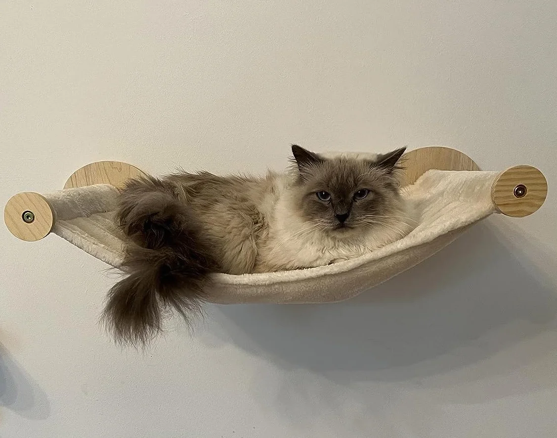 Amaca da parete per gatti，60 x 35 cm percorso gatti da parete，letti in morbida flanella (beige)