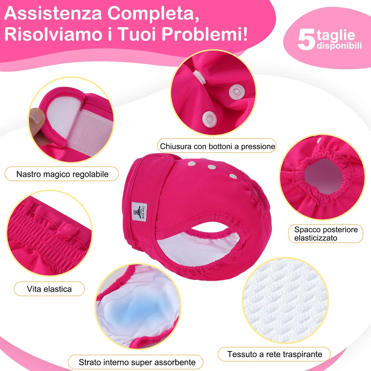 Mutandine Cane Femmina Calore Lavabili S (3 Pezzi), Assorbenti per Cani e Gatti, Pannolini da Ciclo per Femmine Cani