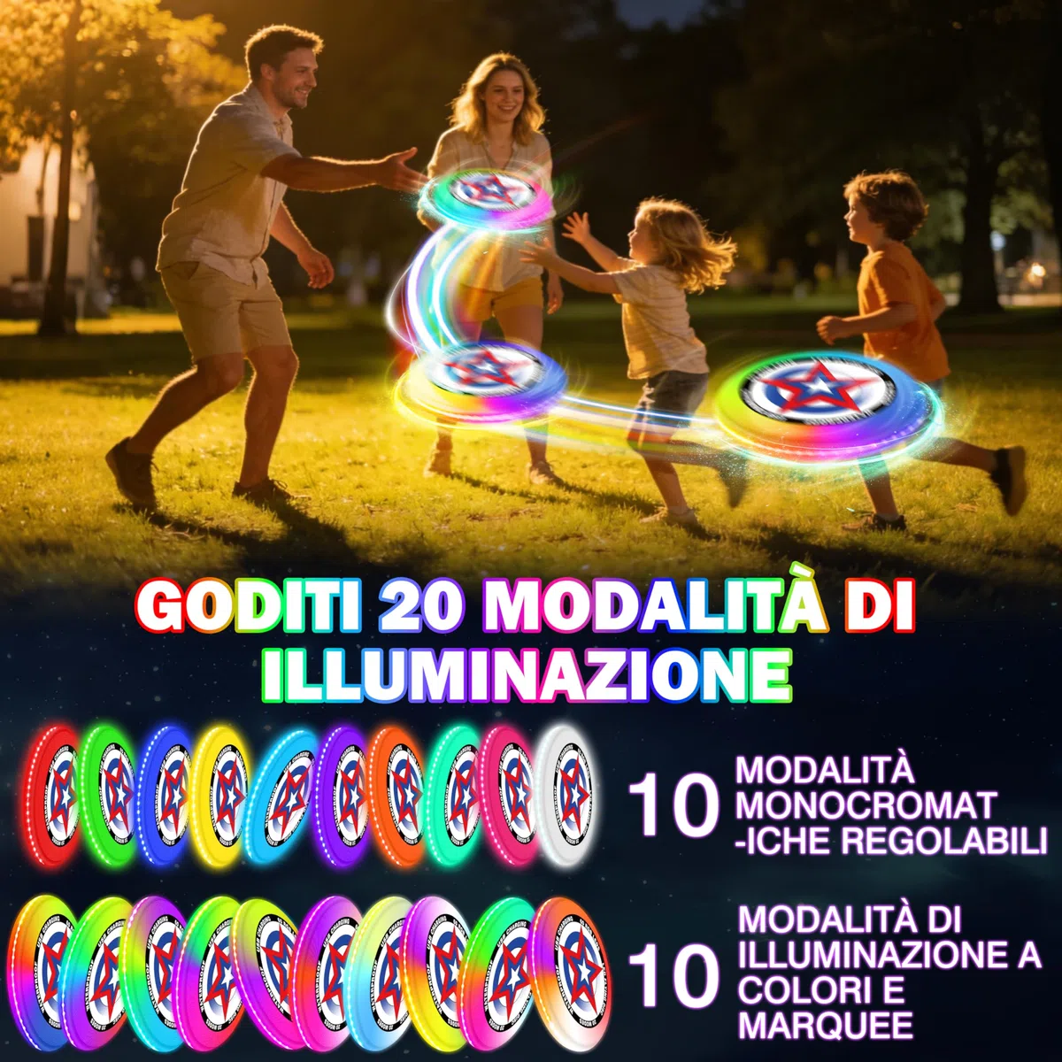 IEEILULU LED Frisbee, Disco Luminoso con 20 Effetti di Luce, Impermeabile, Frisbee con 49 LED, Giocattoli e Giochi Sportivi da Esterno per Prato sulla Spiaggia, Regalo per Adulti Bambini