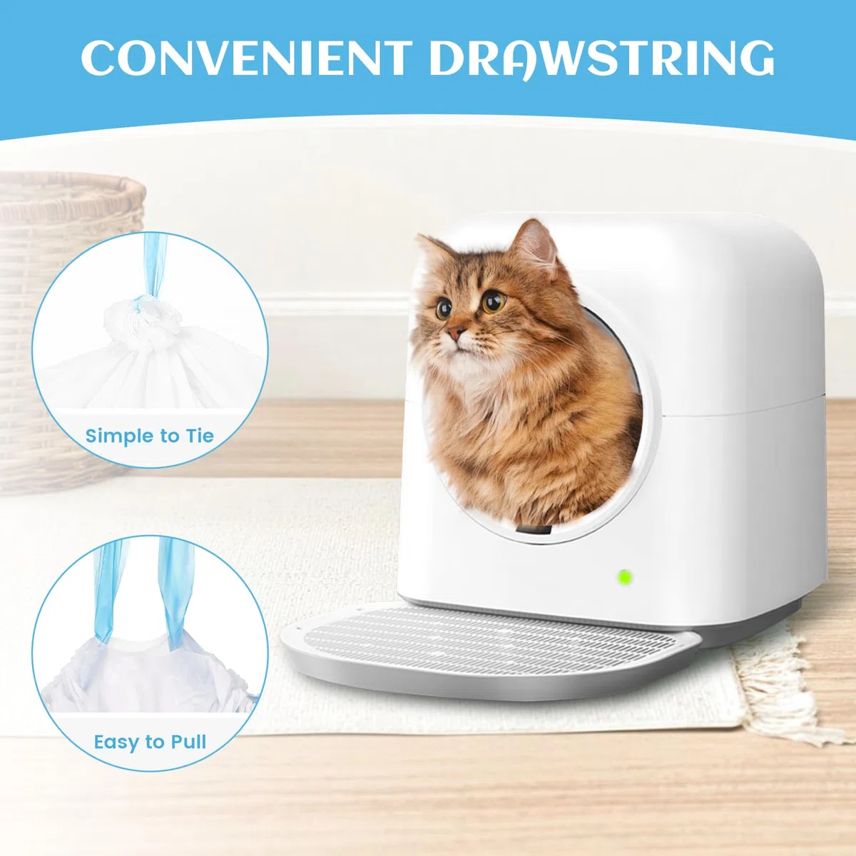 60 sacchetti autopulenti per lettiera per gatti compatibili con Meowant MW-SC01/MW-SC02/MW-LR01, resistenti e spessi, sacchetti di ricambio per lettiera per gatti autopulenti, 55,9 x 33 cm