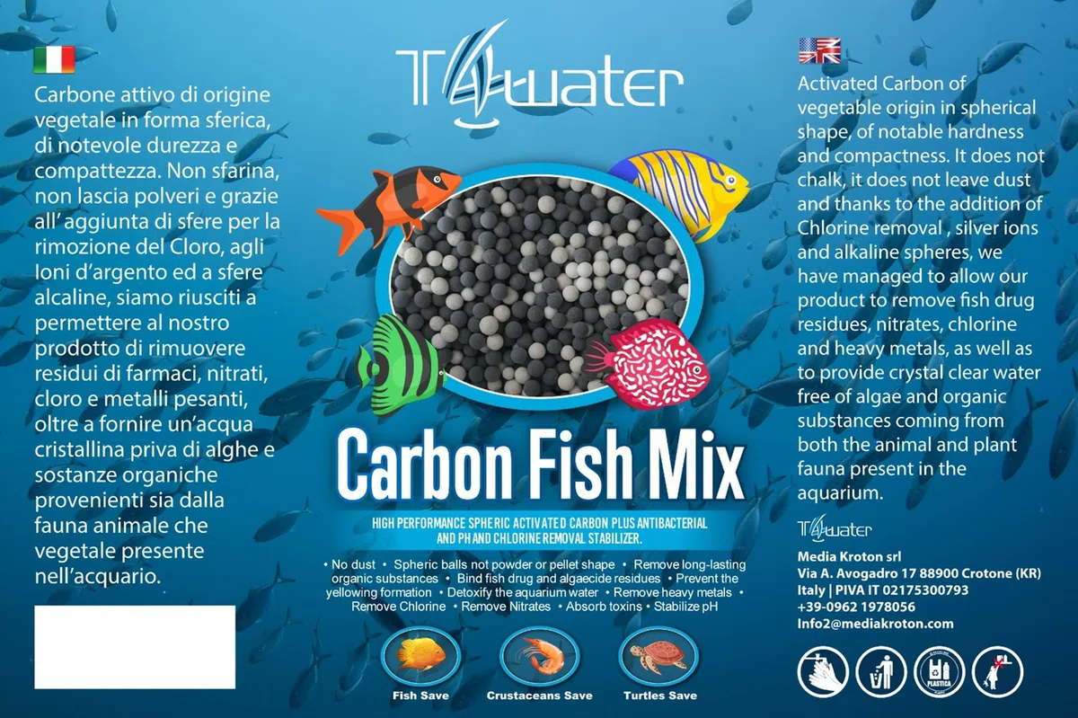 Carbon Fish Mix, Miscela di carbone attivo, Cloro removal, antibatterico, regolatore pH. (500, Grammi)