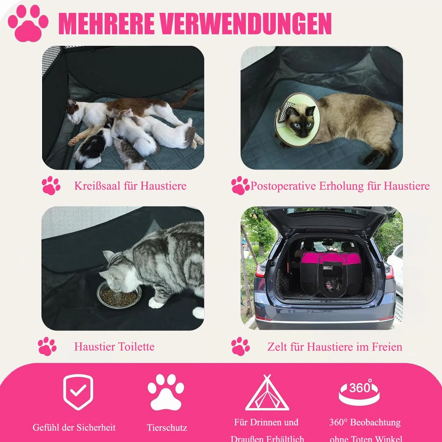 Beccucciolo portatile, 91 x 91 x 58 cm, pieghevole, per casa, cuccioli, telo impermeabile Oxford per cani, gatti, conigli, rosa