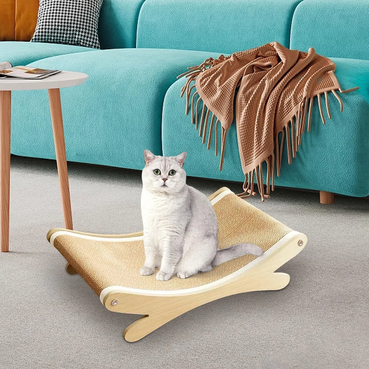 F Fityle Tiragraffi per Gatti in Sisal con Struttura in Legno, Cuccia e Lettino