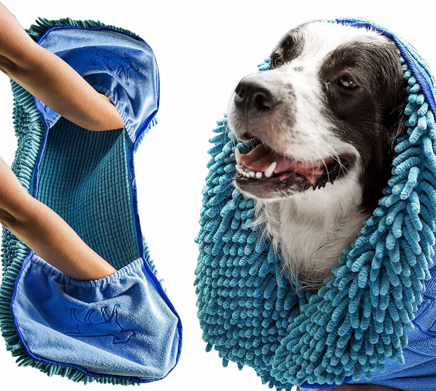 Tuff Pupper Asciugamano ad Asciugatura Rapida per Cani Fondello in Microfibra Ultra Assorbente | Dimensioni Extra Large 85x35 cm per Tutte Le Razze | Comode Tasche per Le Mani