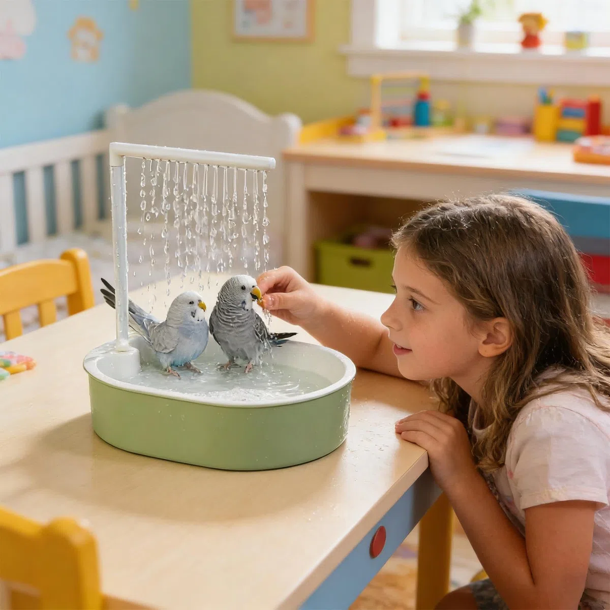Doccia per pappagalli | Abbeveratoio automatico alimentato tramite USB, con pompa e acqua corrente per calopsitta, gabbia piccola e media, per esterni, interni, balcone, patio,