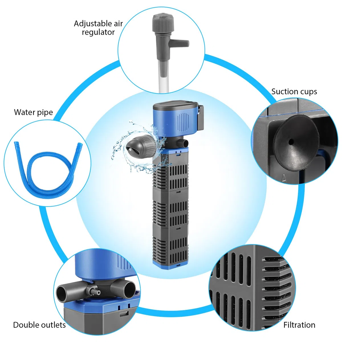 31W Filtro Acquario Interno con Flusso 1800 L/H per Acqua Pulita, Flusso d'Aria Regolabile, Basso Rumore e Silenzioso(31w)