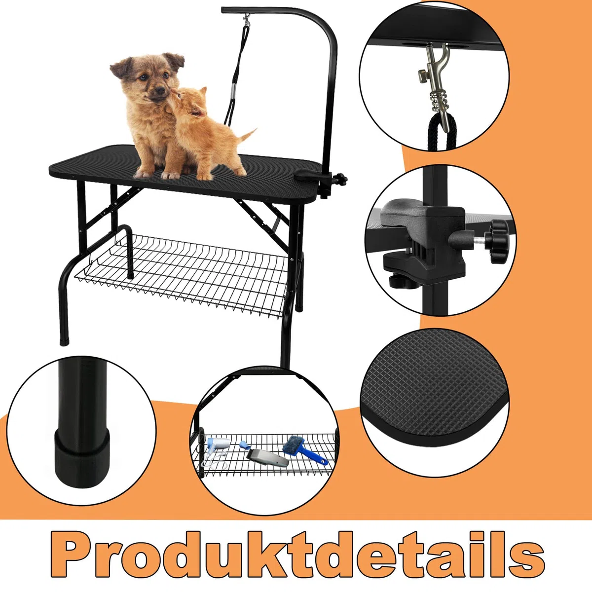 UISEBRT Tavolo da toelettatura per cani con soffietto regolabile in altezza, portata fino a 60 kg, per cani e gatti, 80,5 x 46 x 76 cm