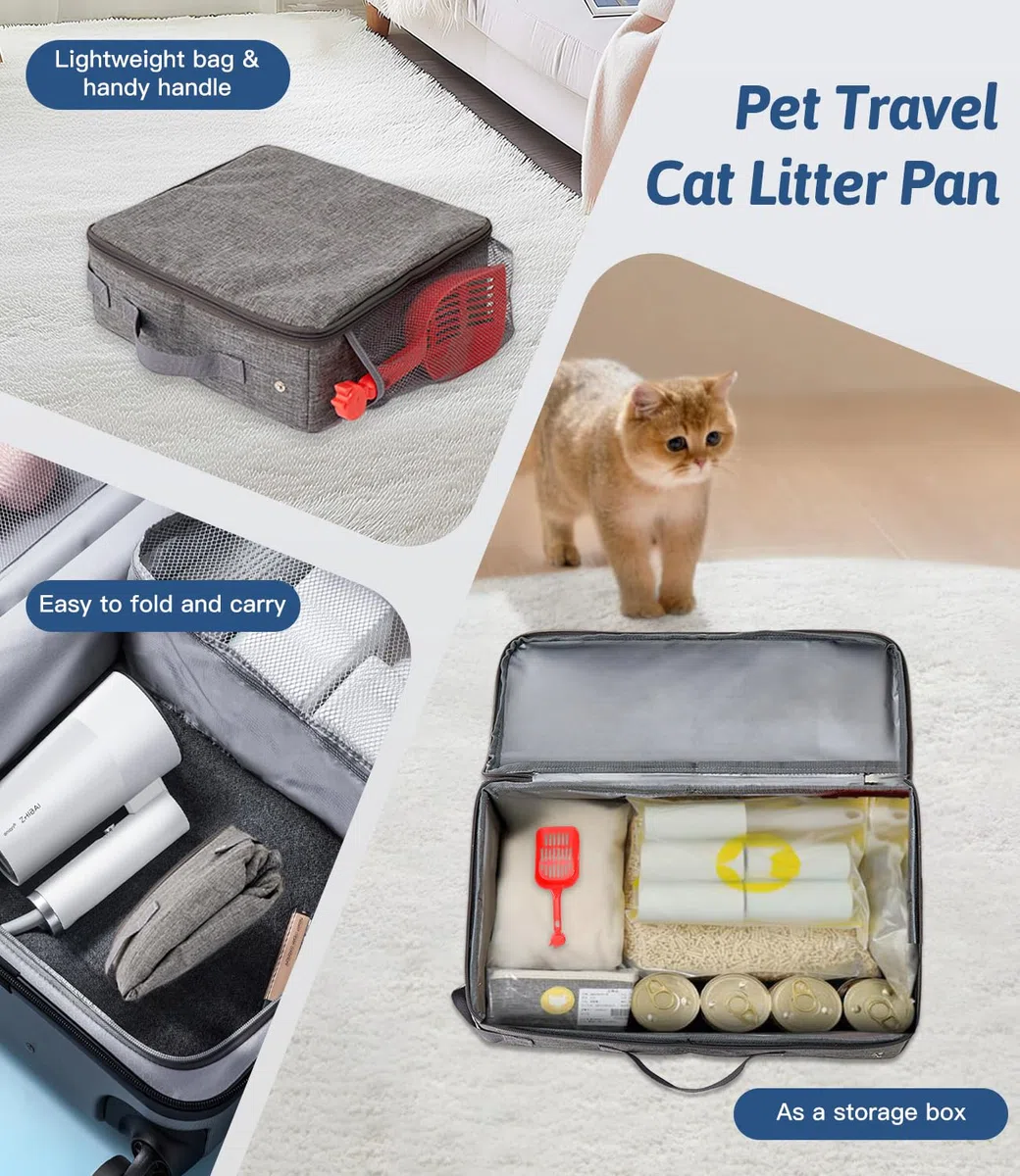 Lettiera Portatile Toilette per Gatti con Coperchio, Lettiera Gatto Aperta con Cerniera e Manico a Paletta, Litter Box per il Viaggio, Leggera, Facile da Pulire, Pieghevole, a Prova di Perdite