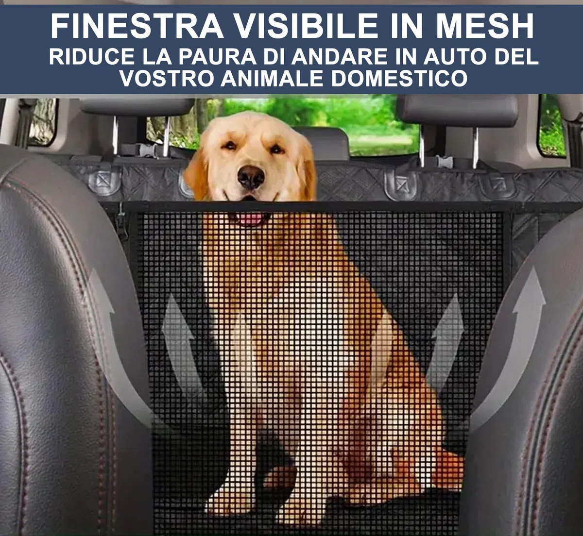 Auto Accessori Lupex Coprisedile Auto per Cani, Telo sedili Posteriore per Animali Domestici, tessuto Oxford Antiscivolo Antigraffiato con Alette Laterali, Impermeabile con Finestre a Maglie