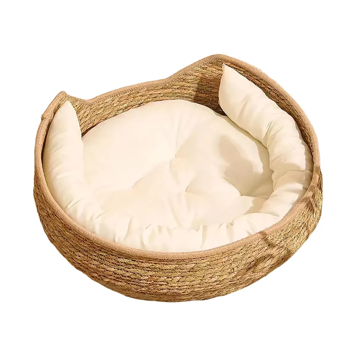 Cuccia per gatti in rattan, 35 cm, rotonda, in rattan fatto a mano, con in cotone, per tutte le stagioni