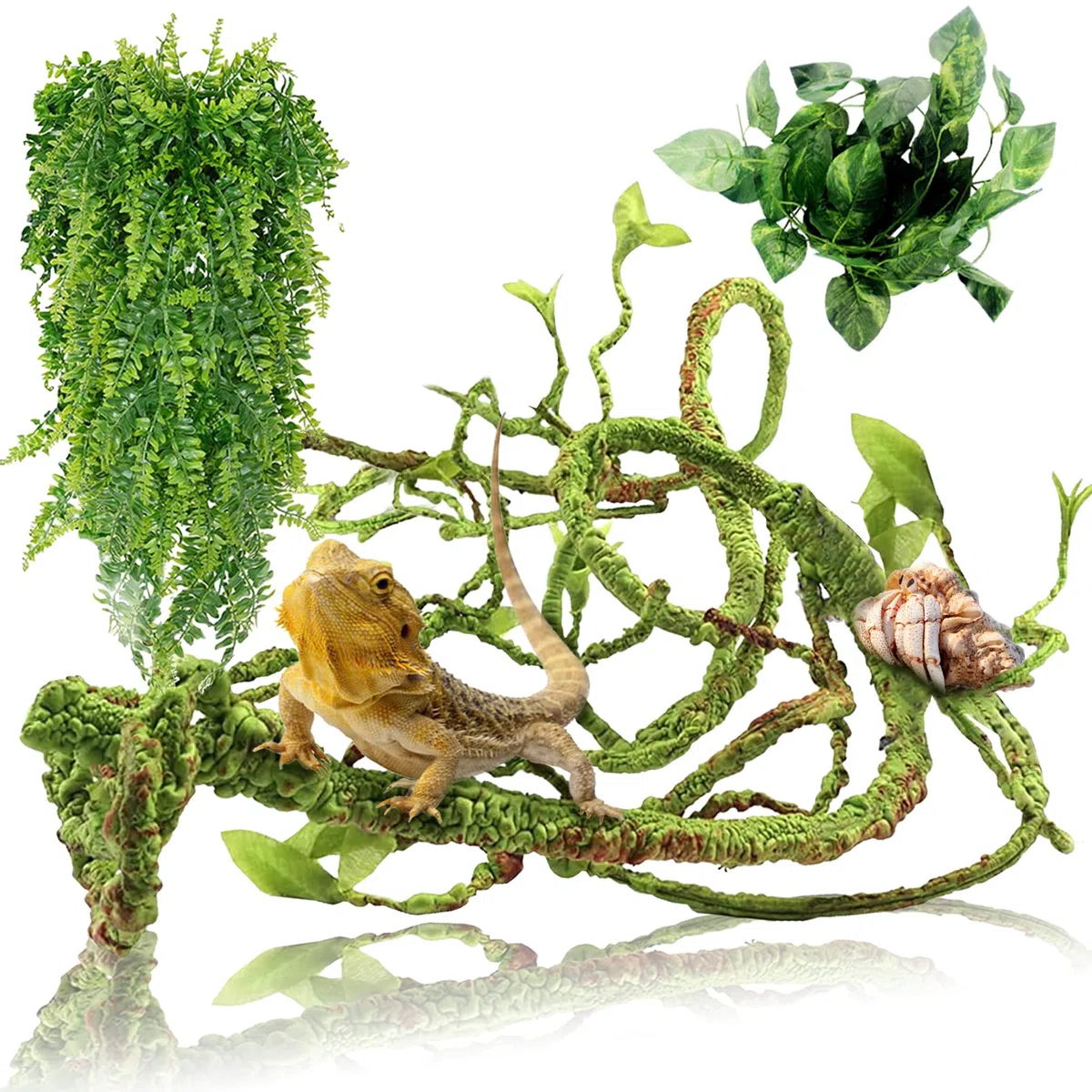 Hamiledyi Piante per rettili pieghevoli giungla rampicante rampicante terrario ramo foglie di plastica flessibili appese decorazione per habitat per animali domestici decorazione per drago barbuto