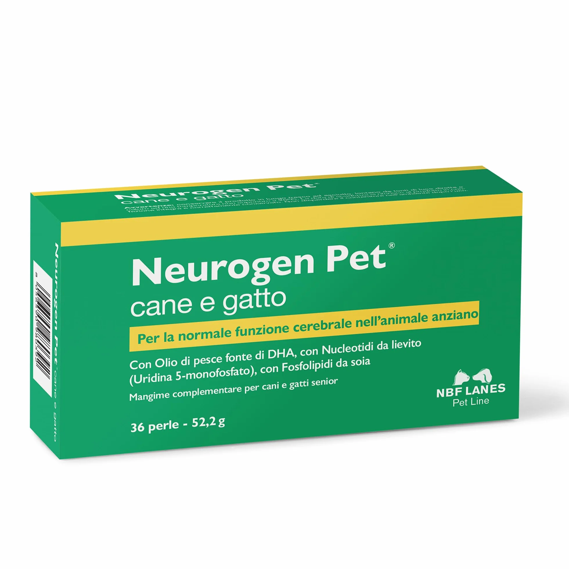 NBF Lanes | Neurogen Pet Cane e Gatto, 36 Perle Appetibili, per la Normale Funzione Cerebrale dell’Animale Anziano, Cani e Gatti Senior