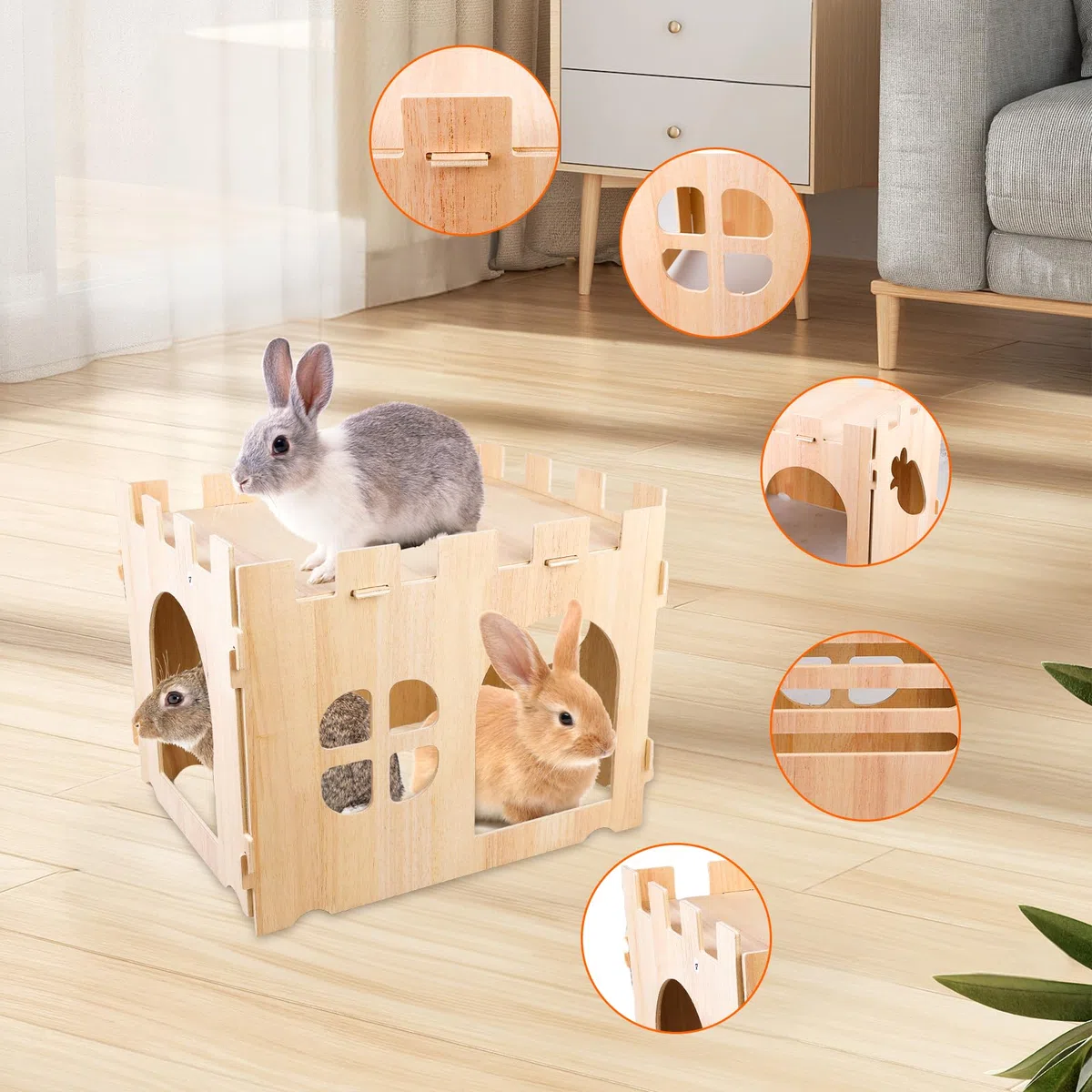 Grande Casa per Conigli: Grande Casa per Piccoli Animali, Casetta in Legno per Nascondersi, Ideale per Porcellini d'India, Conigli Nani e Altri Roditori (40 * 30 * 30cm)