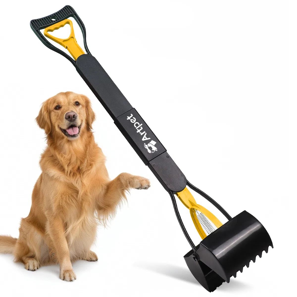 Paletta Raccogli Cacca Cani Manico Lungo 80cm, Pieghevole Raccogli Feci Cane da Giallo