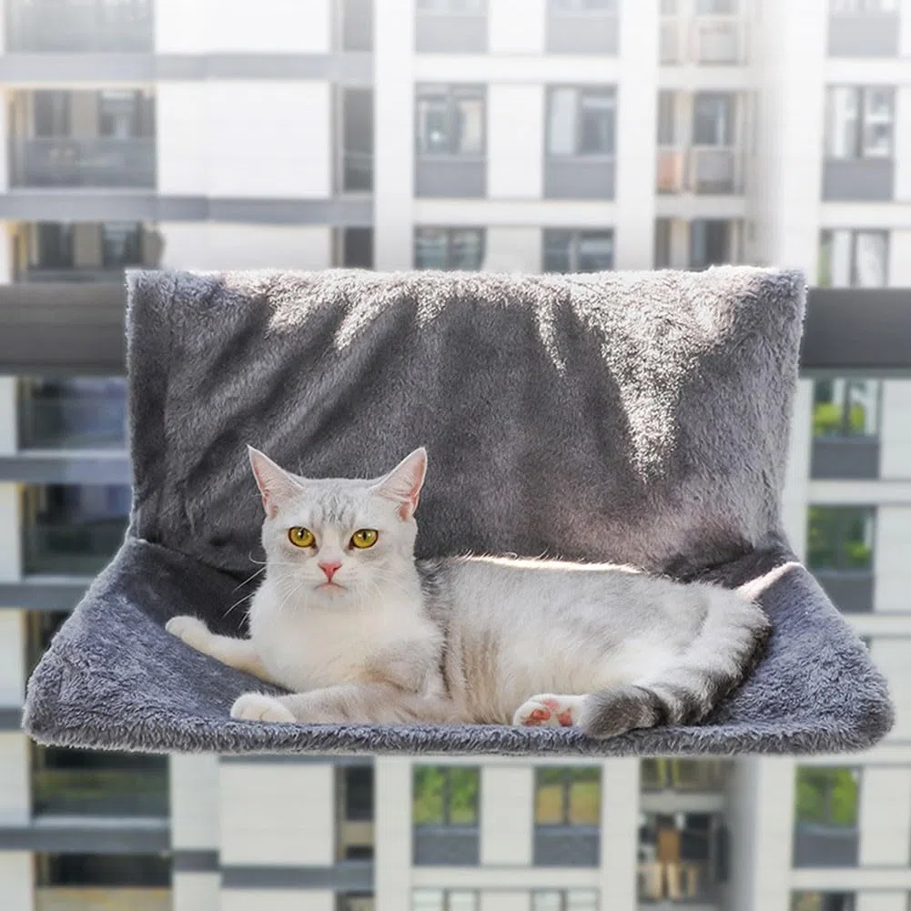 Letto per termosifone sospeso per gatti e piccoli animali domestici, morbido tessuto felpato con robusto telaio in metallo pieghevole, 45 x 30 x 24,5 cm, design accogliente e caldo per