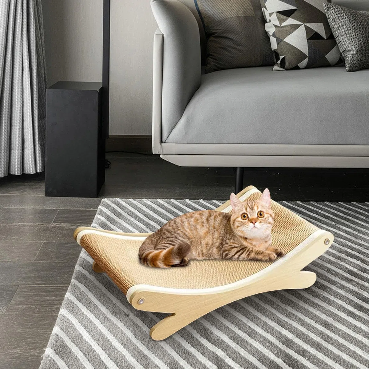 F Fityle Tiragraffi per Gatti in Sisal con Struttura in Legno, Cuccia e Lettino