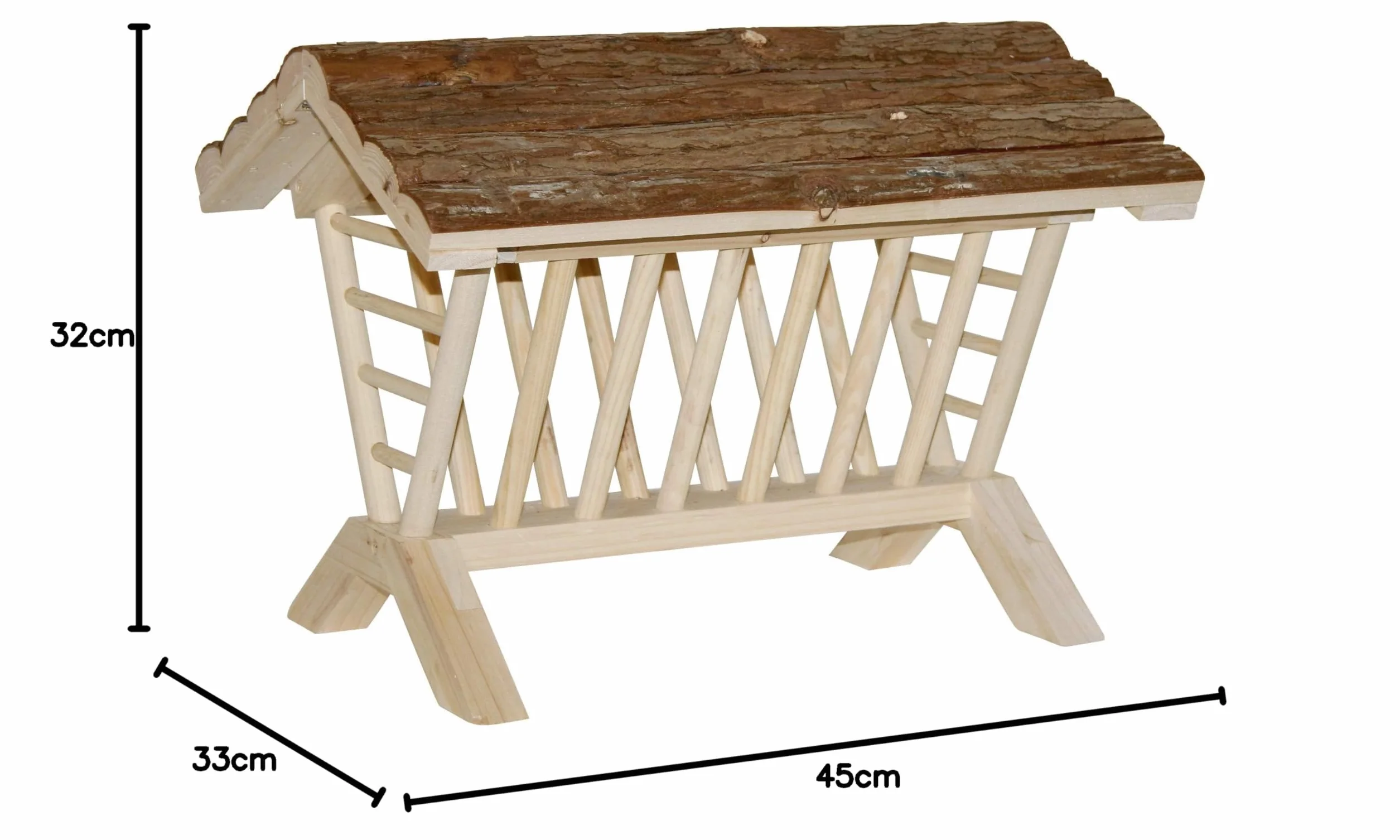 Kerbl Pet Mangiatoia per fieno Nature, 45x32x33cm, facile da riempire, possibilità di mangiare su tutti i lati, stabile, in legno naturale