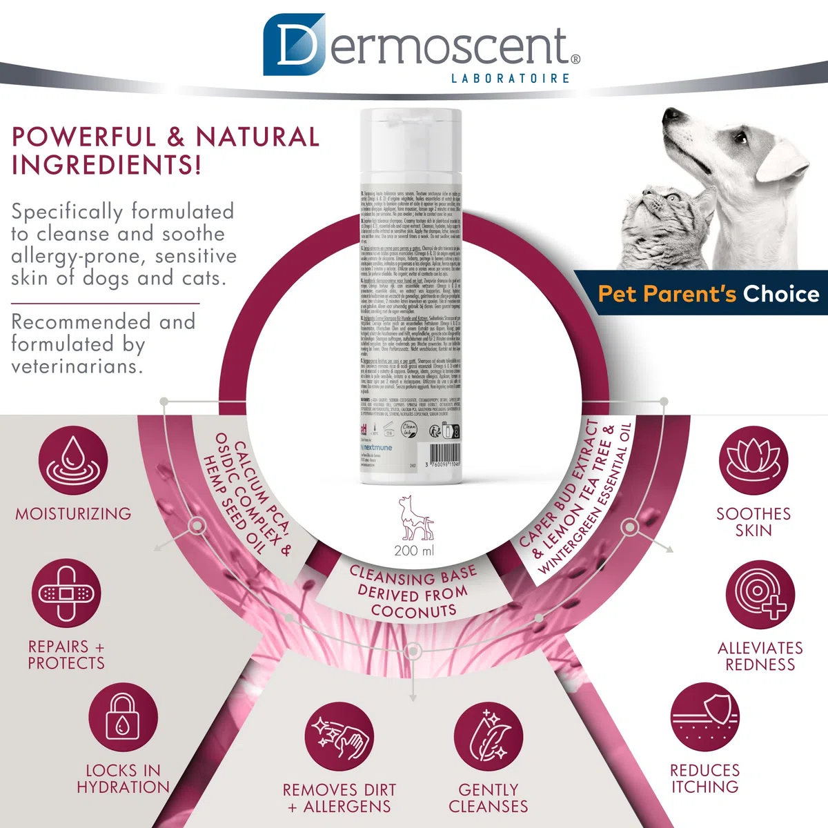 Dermoscent ATOP 7 Shampoo per cani e gatti - Allergie e sollievo dal prurito della pelle - Ingredienti naturali - Lenisce la dermatite e la pelle atopica - 200 ml