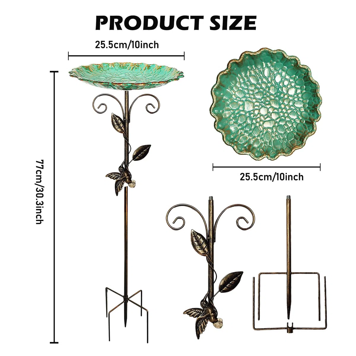 PORFOYO Abbeveratoio per uccelli in piedi, 77 cm/30 in, vasca per uccelli autoportante con base stabile a 5 punti, per uccelli, in metallo decorativo per terrazza e giardino