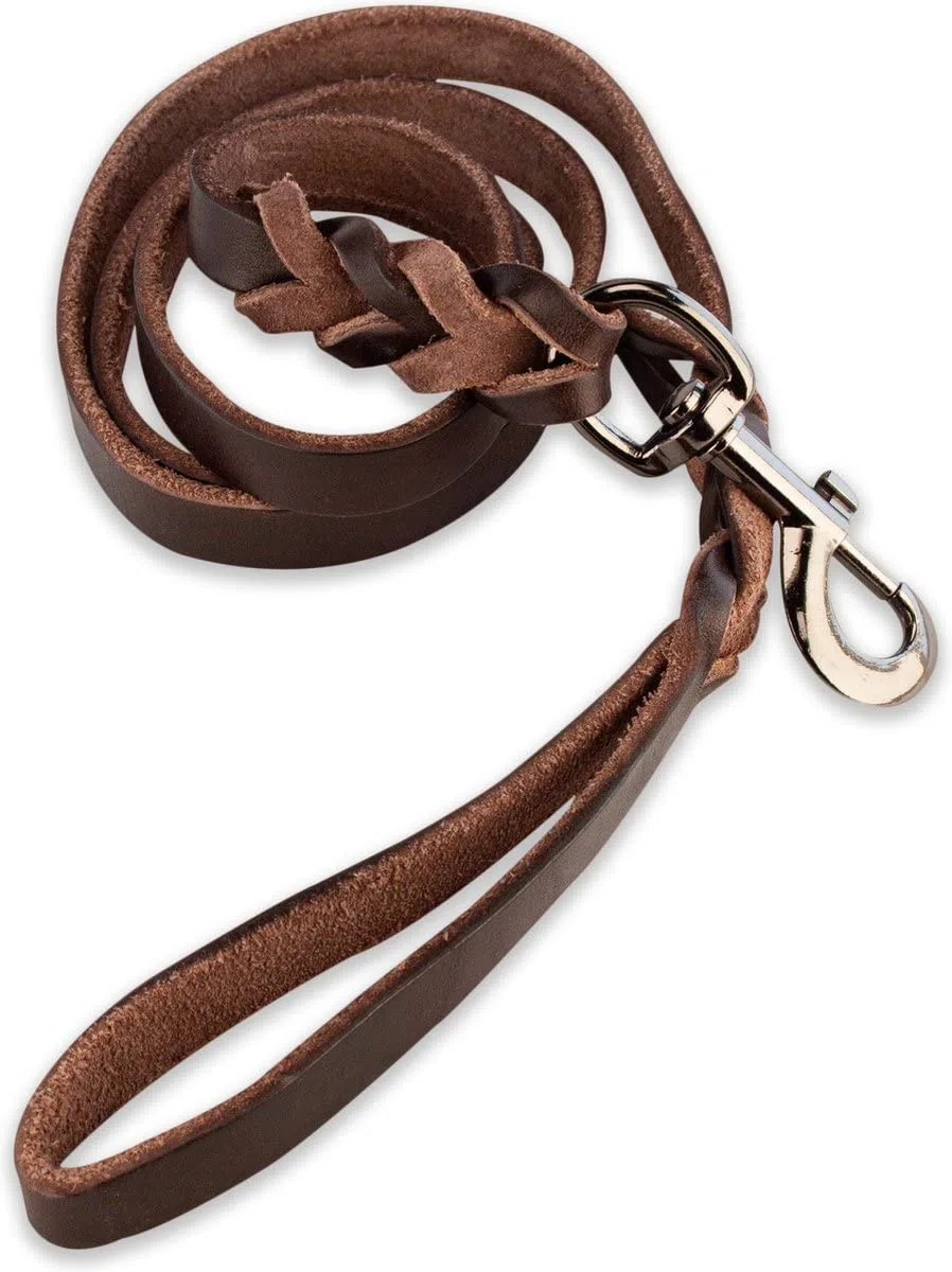 Guinzaglio in pelle per cani - intrecciato - 140 cm - Marrone/Nero