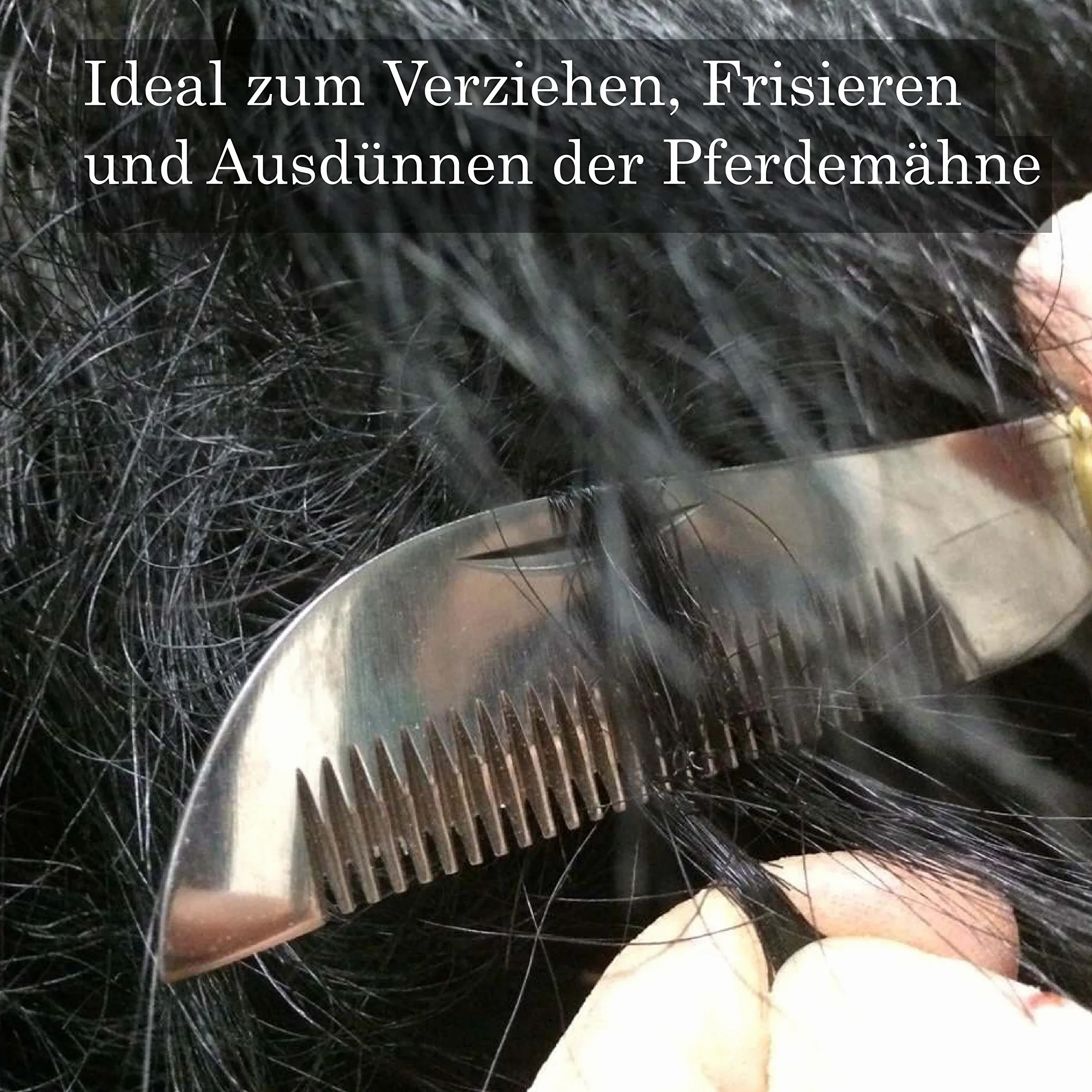 Pferdelinis Coltello da criniera per cavalli, lunghezza 18 cm, pettine per criniera con manico in legno, pieghevole, in acciaio inox (2)