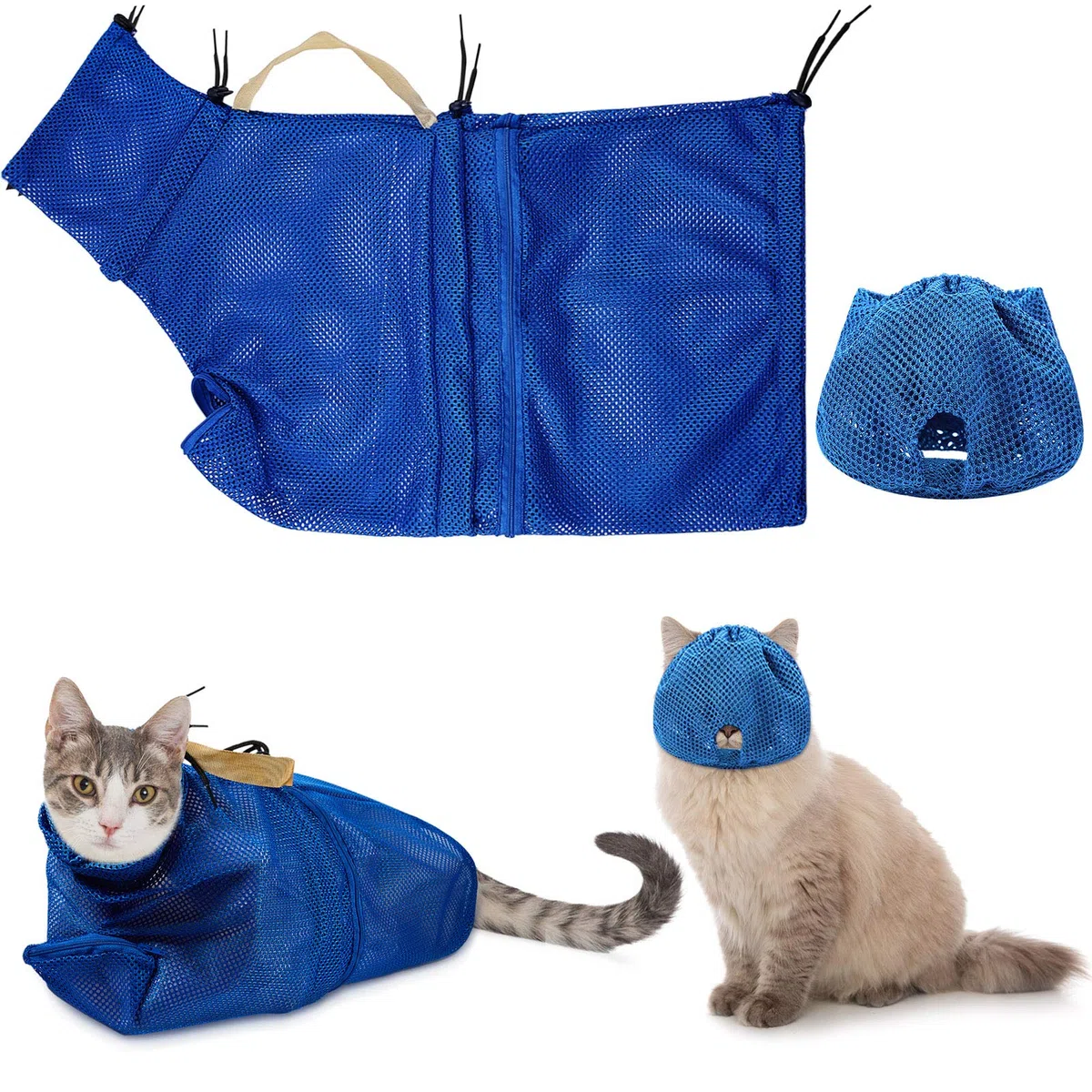 2 Borse per Toelettatura di Gatto a Rete di Pulizia Museruole di Gatto in Rete Traspirante Borsa Regolabile di Gatti Antigraffi di Contenimento Borsa da Fissare Borsa di Gatti per Doccia