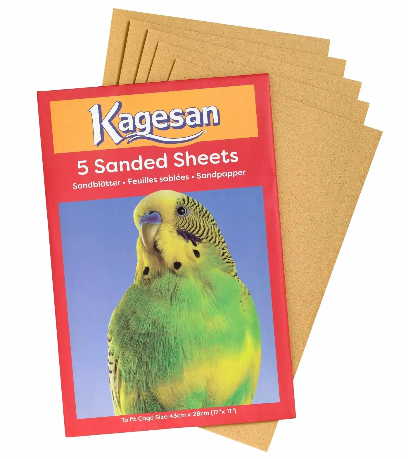 Confezione da 3 fogli di carta abrasiva Kagesan per gabbie per uccelli, 3 x 5 pezzi = 15 fogli 43 cm x 28 cm