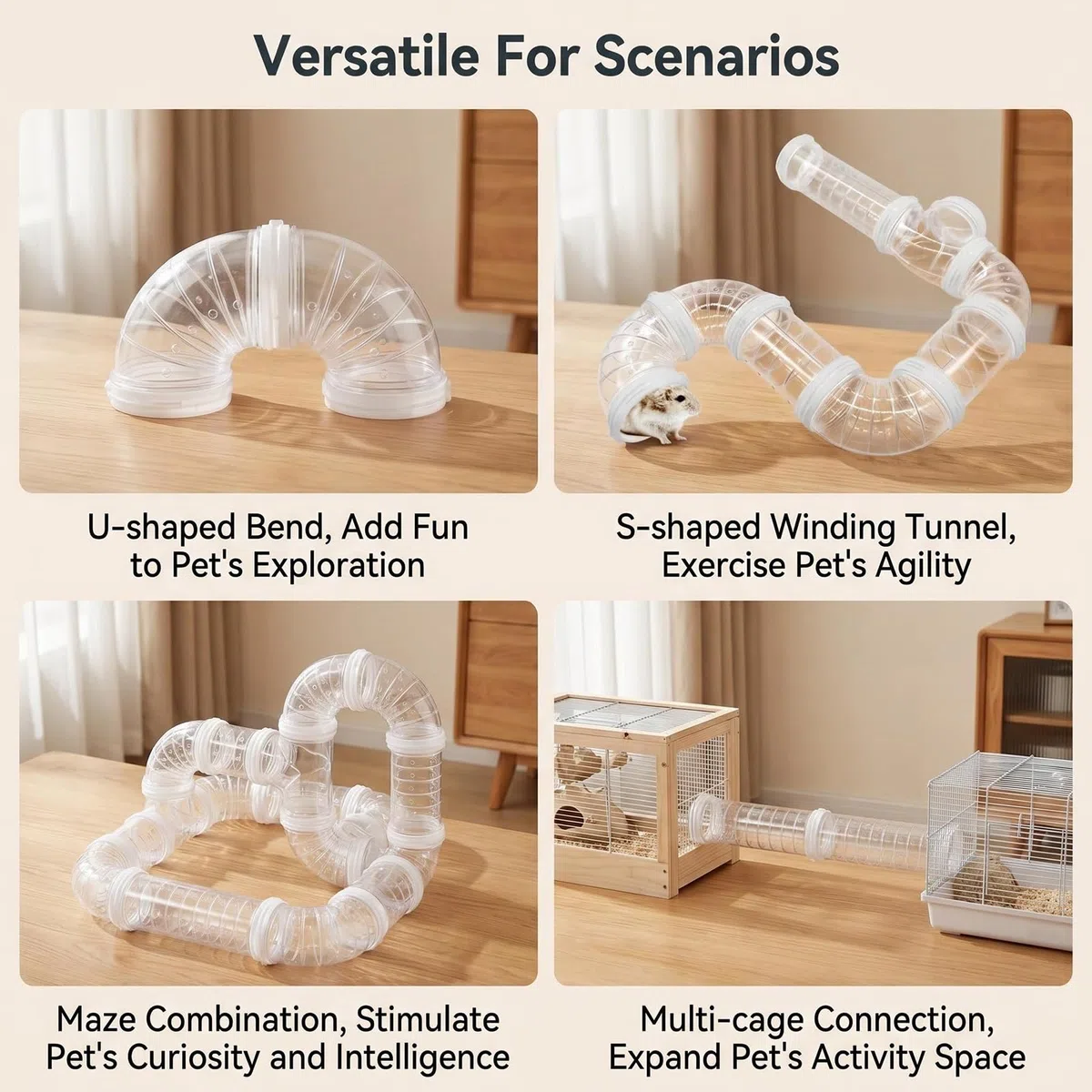 VASANA Set Tubo Esterno Trasparente per Criceto - 8 Pezzi Accessori Gabbia Giocattolo Fai Da Te - Collegamento Creativo Tunnel Traccia
