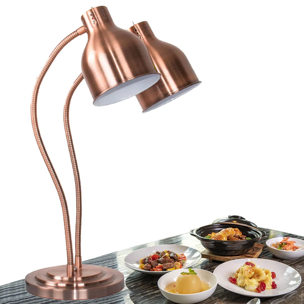 Lampada a Calore Alimentare Commerciale Doppia Testa Scaldavivande, Lampade Riscaldanti Buffet Esibire Scalda Vivande per Cibo Riscaldante, Paralume Regolabile