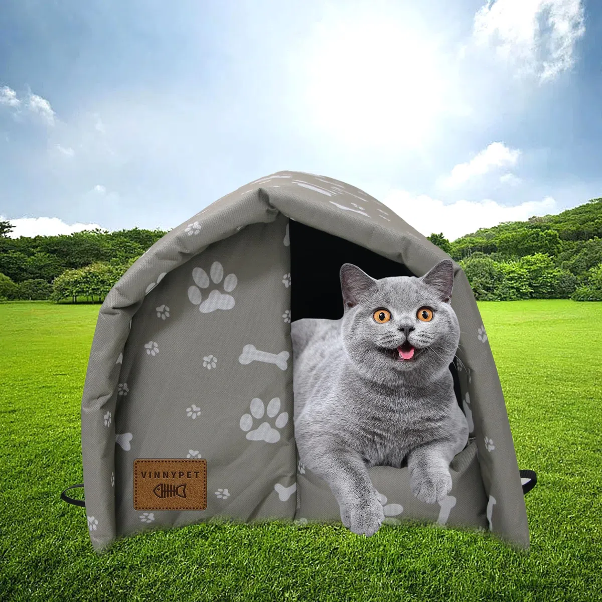 Casetta per Gatti per Esterni Cuccia per Animali Domestici da Esterno Resistente Alle Intemperie Tenda con Cuscino Rimovibile per Cani e Gatti 42x31x28cm