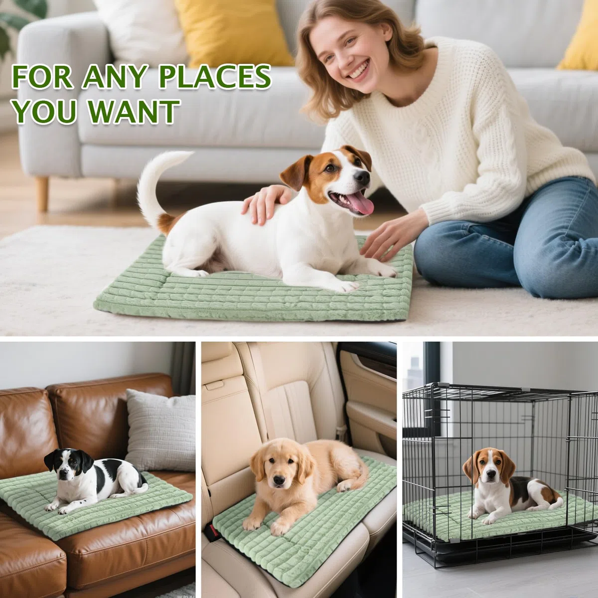 BVAGSS Cuscino per Cani, Ultra Morbido Materassino Lavabile per cani, Base Antiscivolo,Ortopedico Letto per cani Cuscino Cane XH082 (75x50cm,Verde)