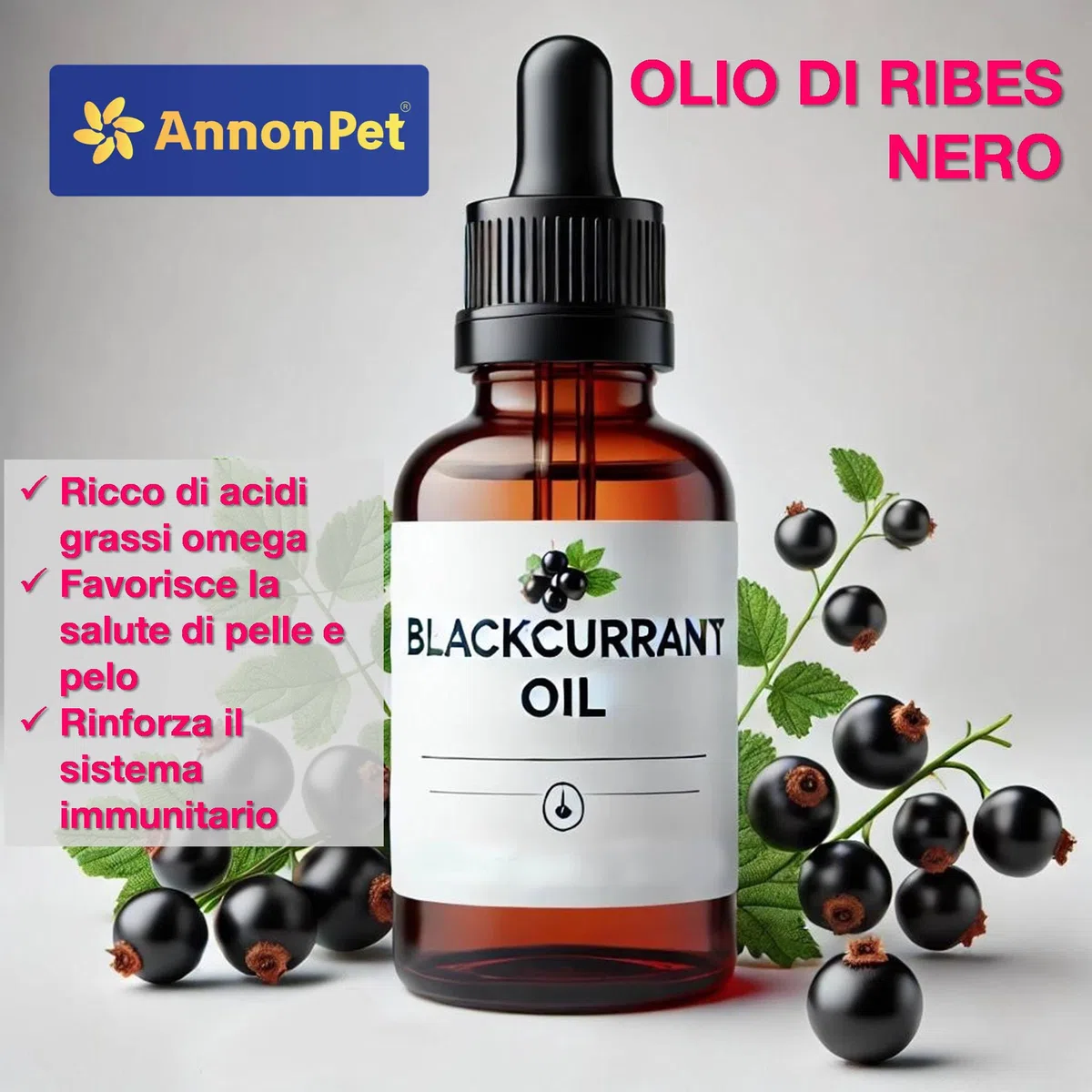 Derma-Care Ribes Complex 95% - Integratore per Cani e Gatti, Supporta Cute e Pelo - Omega 3 per Cani - Vitamina E per Pelle Sana - Integratore per Dermatite Cane e Gatto 30 ml