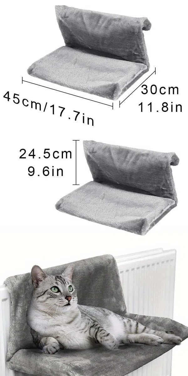 Letto accogliente per gatti, borsa per radiatore, tessuto di peluche, amaca per gatti, grigio quadrato, sospeso