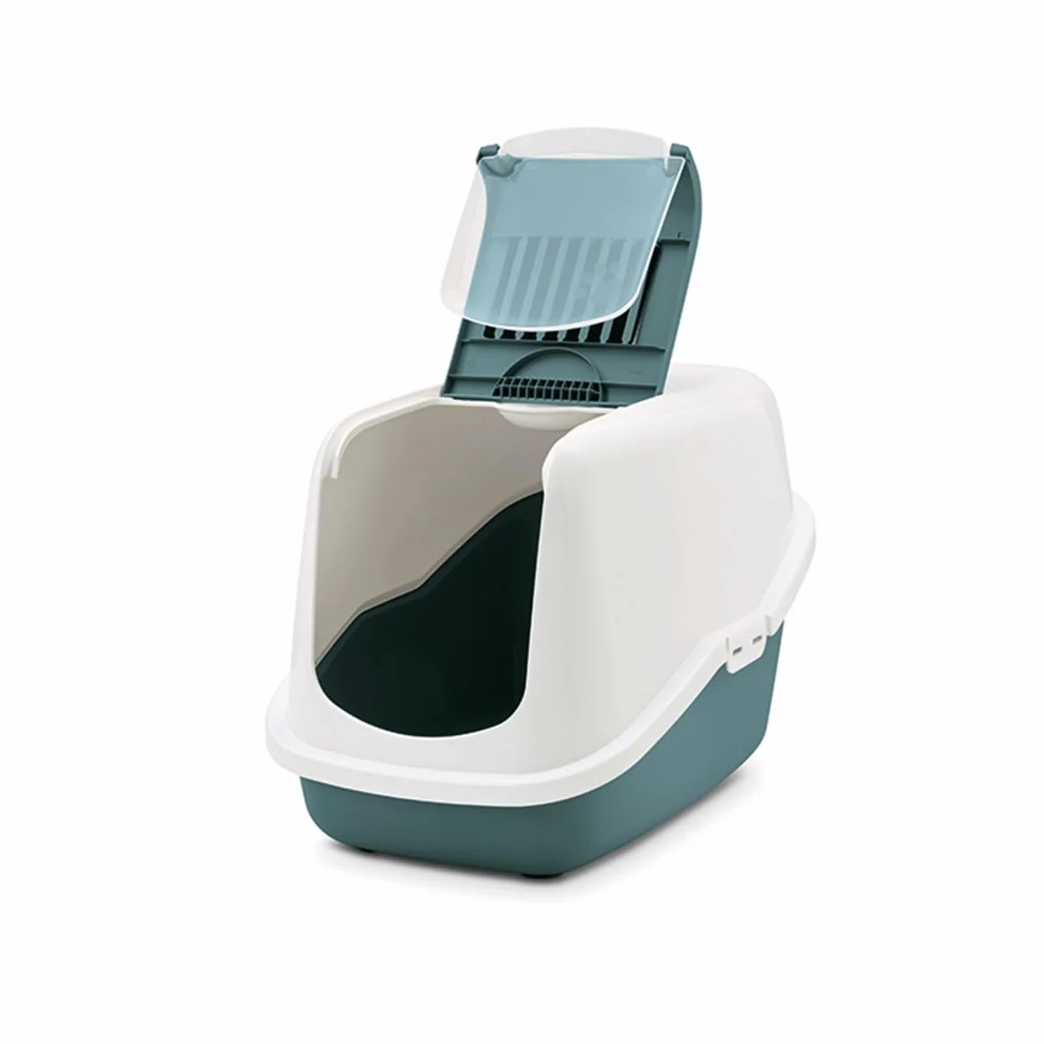 lettiera gatto chiusa - Savic Nestor - verde - con coperchio - frontale apribile - filtro a carbone - design moderno - 56x39x38,5 cm